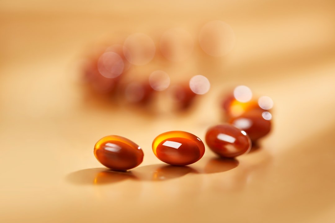 a close up of a group of pills on a table