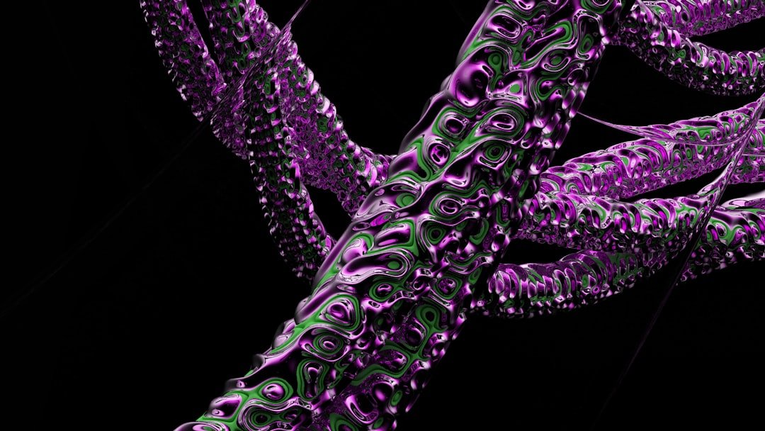 a close up of a purple and green tree