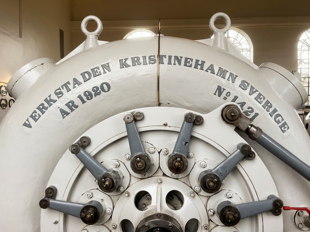 a white machine with black text